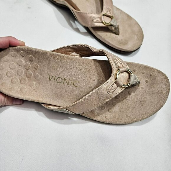 Vionic Women's Elena Sandals Size 8 Beige Leather & Rubber Comfortable Arch Supp - Picture 2 of 10
